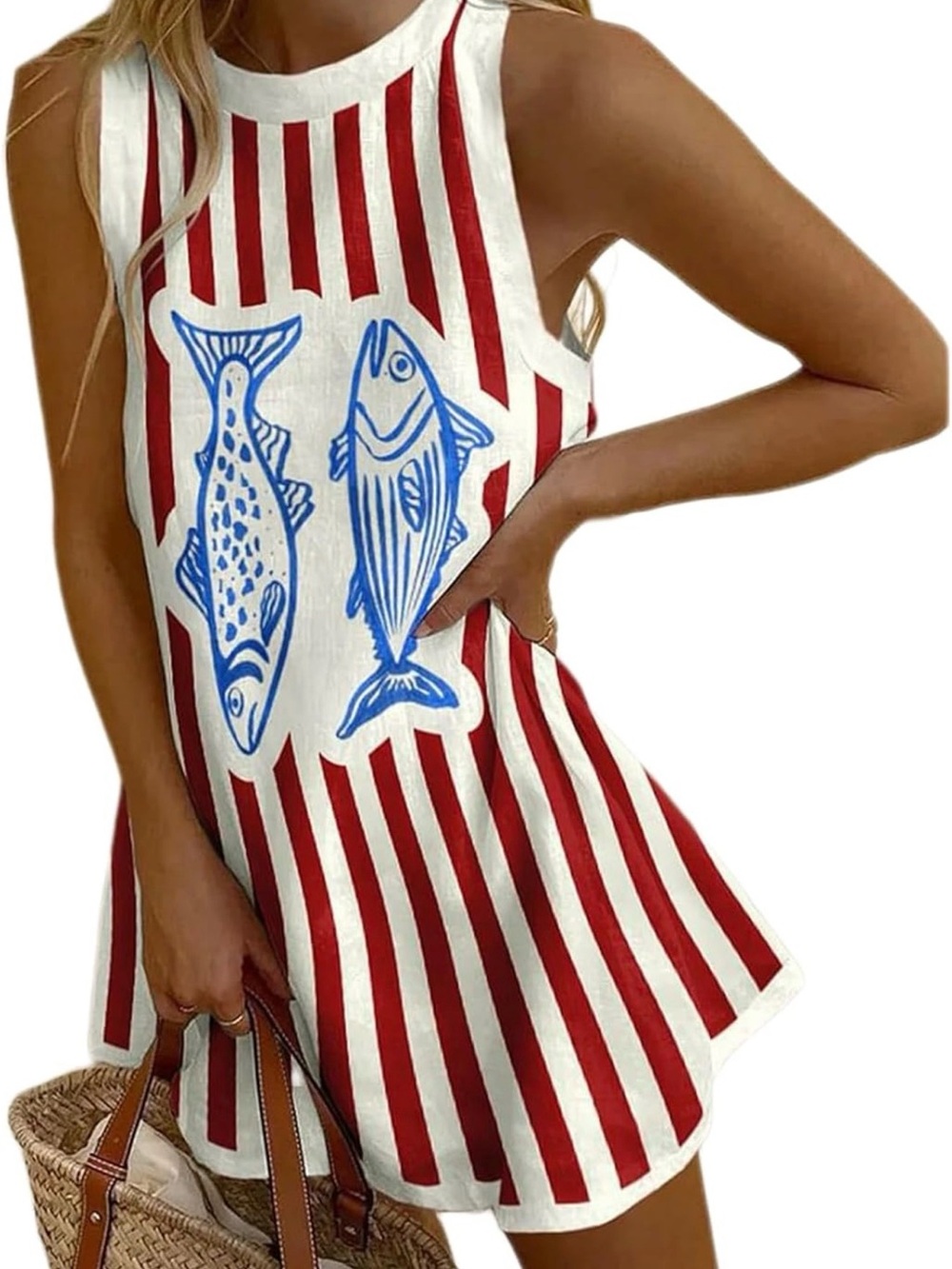 Casual Red & White Striped Fish Tank Dress - Brand: